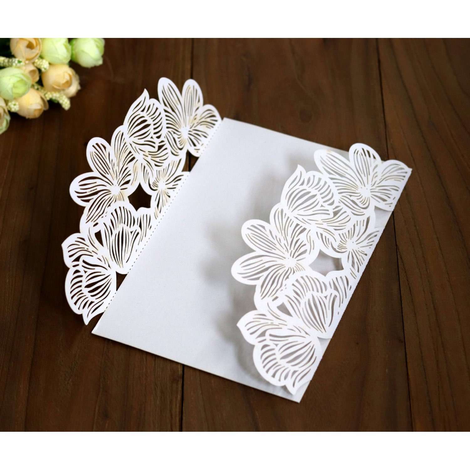 Wholesale White Laser Invitation Holder Rose-hollowed Pattern